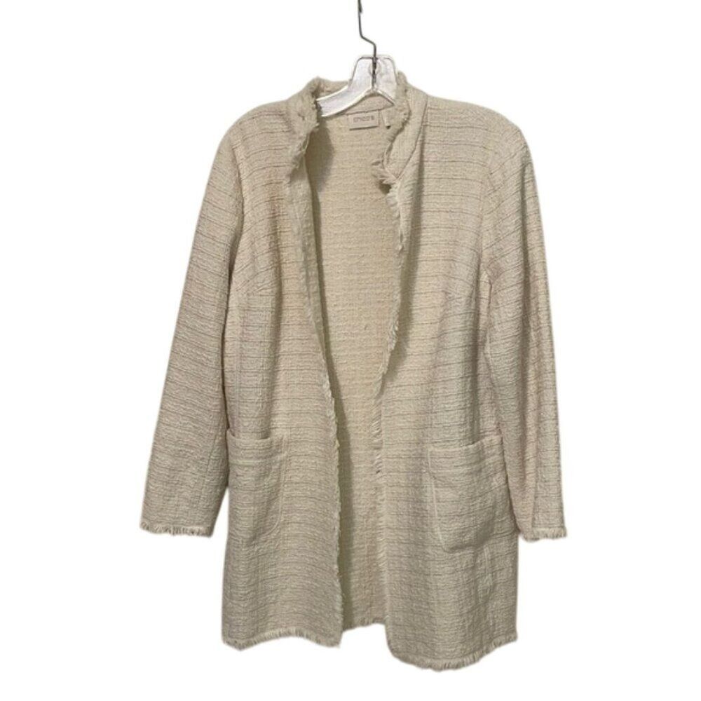 Chico's Creamy White Fringe Tweed Jacket Womens Size 2 US 12